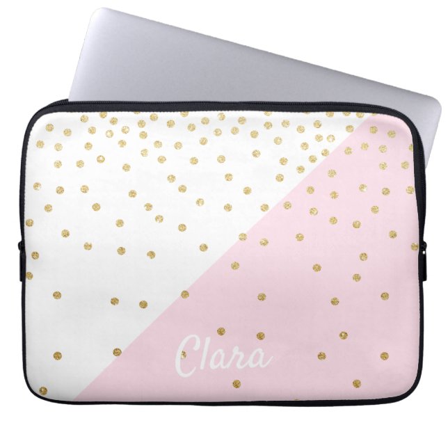 Elegant modern girly faux gold glitter confetti laptop sleeve (Front)