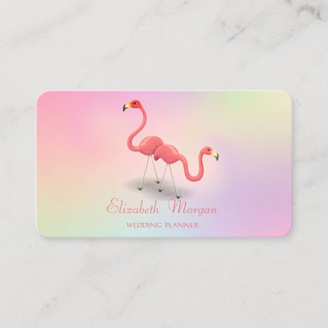 Elegant Modern Girly Funny, Flamingos Holographic Business Card (Front)