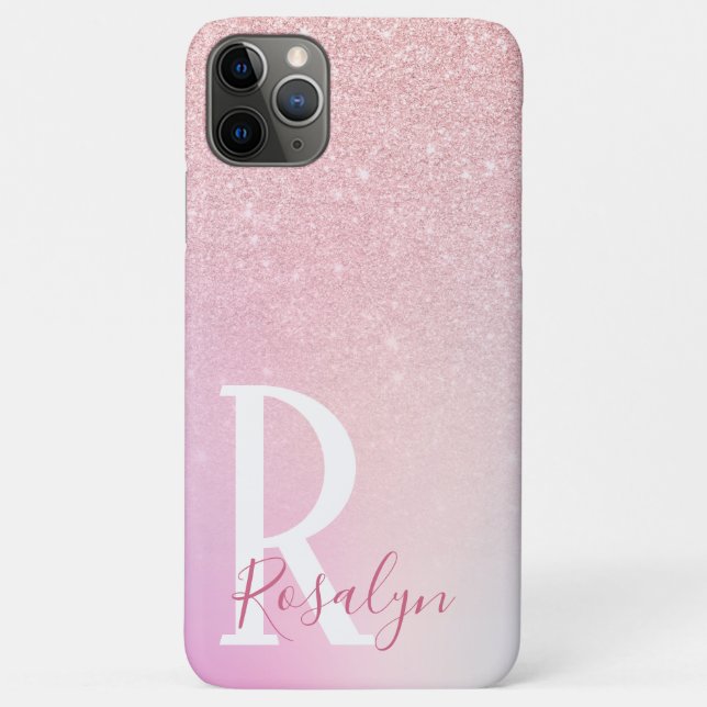 Elegant modern girly ombre pink rose gold glitter Case-Mate iPhone case (Back)