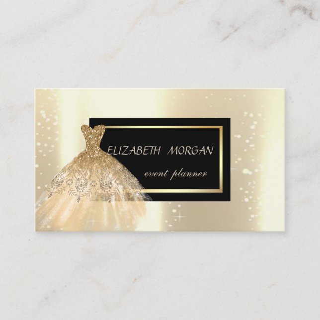 Elegant Modern Glamorouse ,Gold Gllitter Dress Business Card (Front)