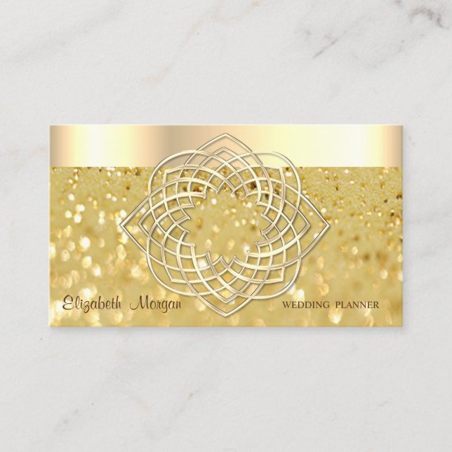 Elegant  Modern,Glitter Bokeh,Faux Gold Border Business Card (Front)