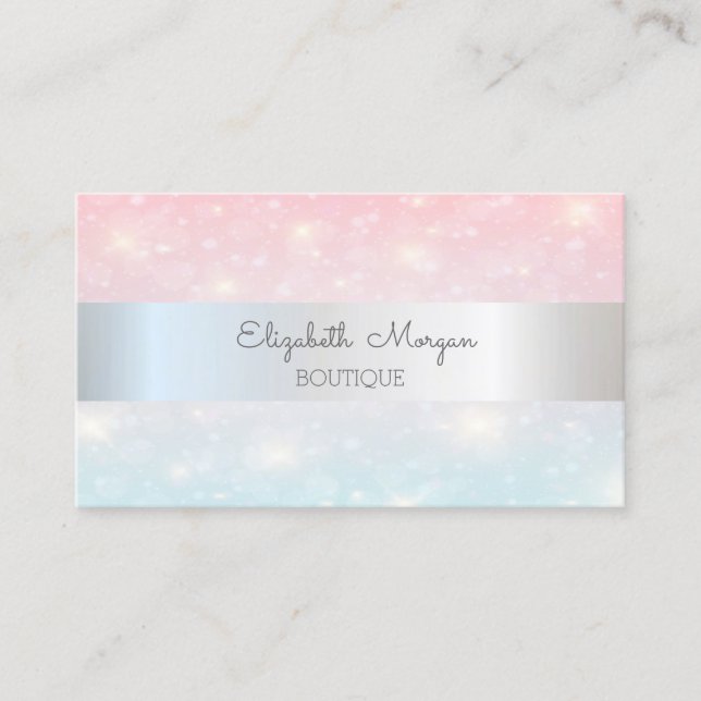 Elegant Modern Glitter Bokeh ,Silver Stripe Business Card (Front)