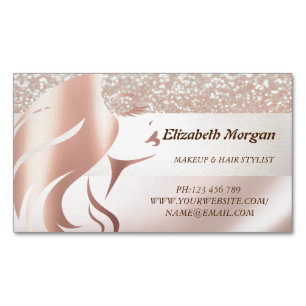 Elegant Modern Glitter, Girl Face Silhouette Magnetic Business Card