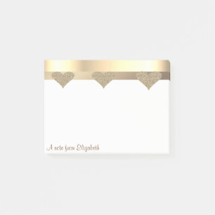 Elegant Modern Glittery Gold Hearts- Personalised Post-it Notes