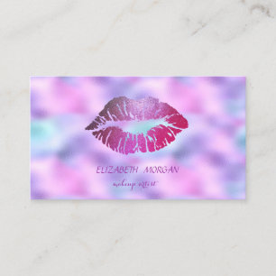 Elegant Modern,Glittery Lips,Makeup, Holographic Business Card