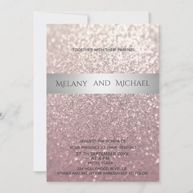 Elegant modern glittery silver stripe invitation (Front)