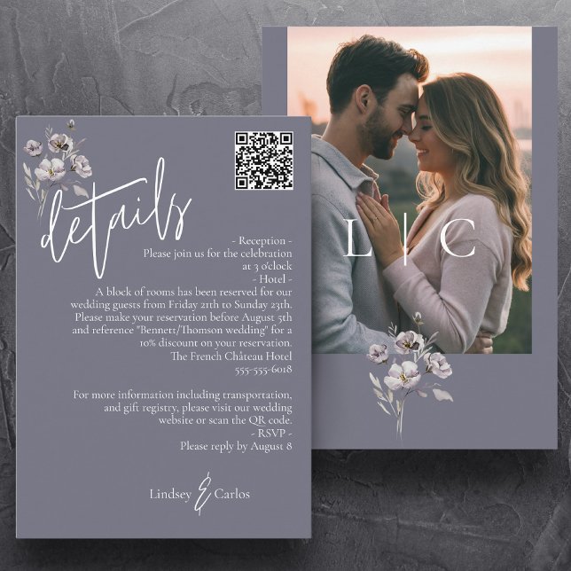 Elegant modern gloomy grey wedding details QR code Enclosure Card (Creator Uploaded)