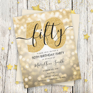 Elegant Modern Gold 50th Birthday Party Invite
