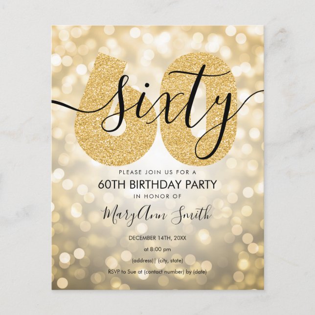 Elegant Modern Gold 60th Birthday Party  (Front)