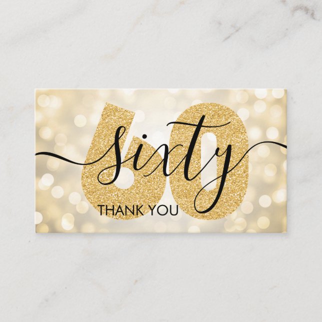 Elegant Modern Gold 60th Birthday Thank You Business Card (Front)