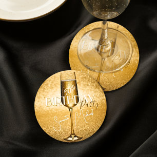 Elegant Modern Gold Adult Birthday Surprise Party Round Paper Coaster
