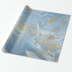 Elegant modern gold and blue marble look wrapping paper