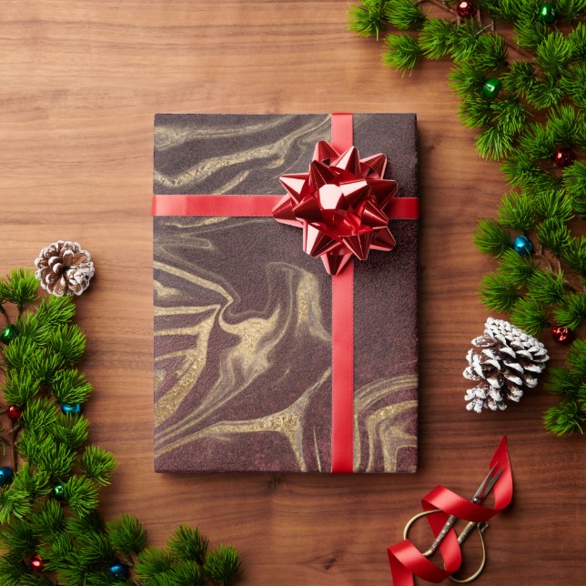 Elegant modern gold and burgundy marble look wrapping paper (Holiday Gift)