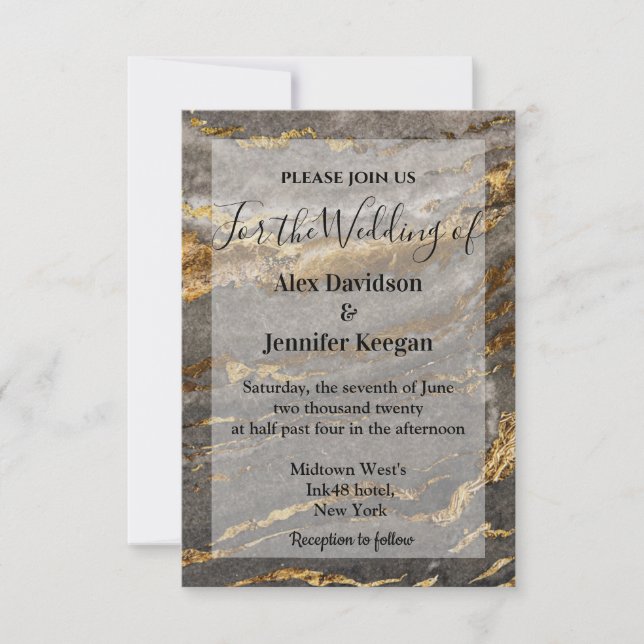 elegant modern gold and grey marble wedding invitation (Front)