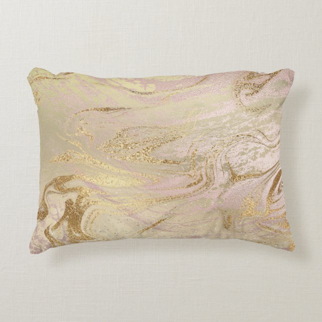 Elegant modern gold and rose gold marble & glitter decorative cushion (Front)