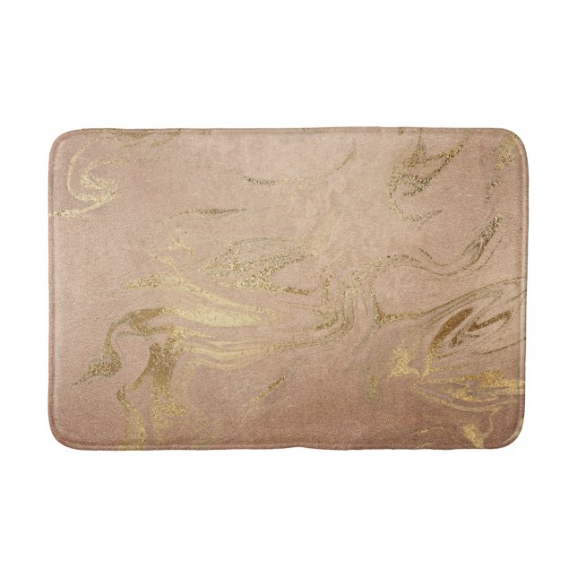 Elegant modern gold and rose gold marble look bath mat (Front)