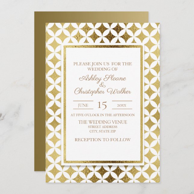 Elegant Modern Gold and White Wedding Invitation (Front/Back)