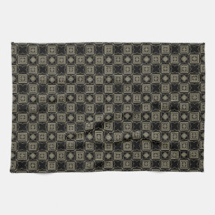 Elegant Modern Gold Art Deco Squares Tiles Pattern Tea Towel