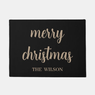 Elegant Modern Gold & Back Merry Christmas Doormat