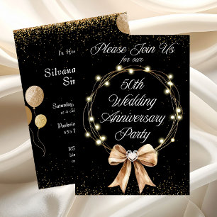 Elegant Modern Gold Black 50th Anniversary Party  Invitation