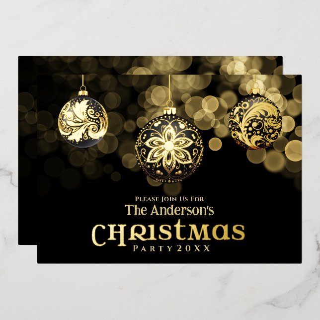 Elegant Modern Gold Black Family Christmas Party (Front/Back)
