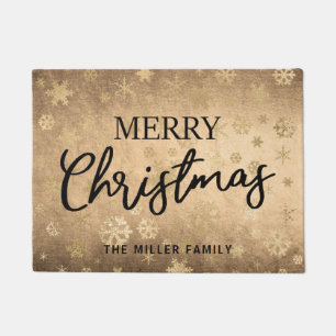 Elegant Modern Gold & Black Merry Christmas Doormat