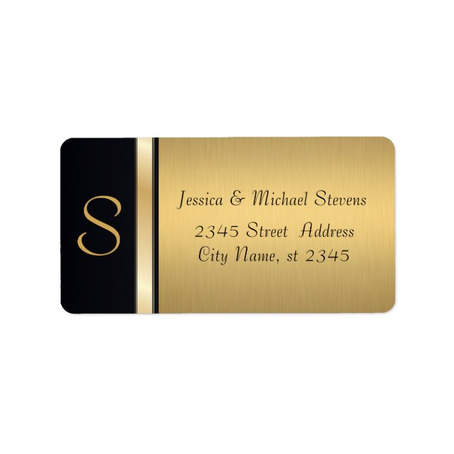 Elegant modern gold / black monogram wedding label (Front)