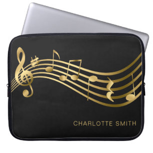 Elegant Modern Gold&Black Music Notes  Laptop Sleeve