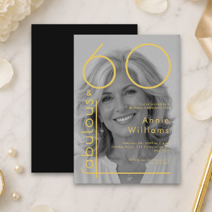 Elegant Modern Gold Black Photo 60th BirthdayParty Invitation