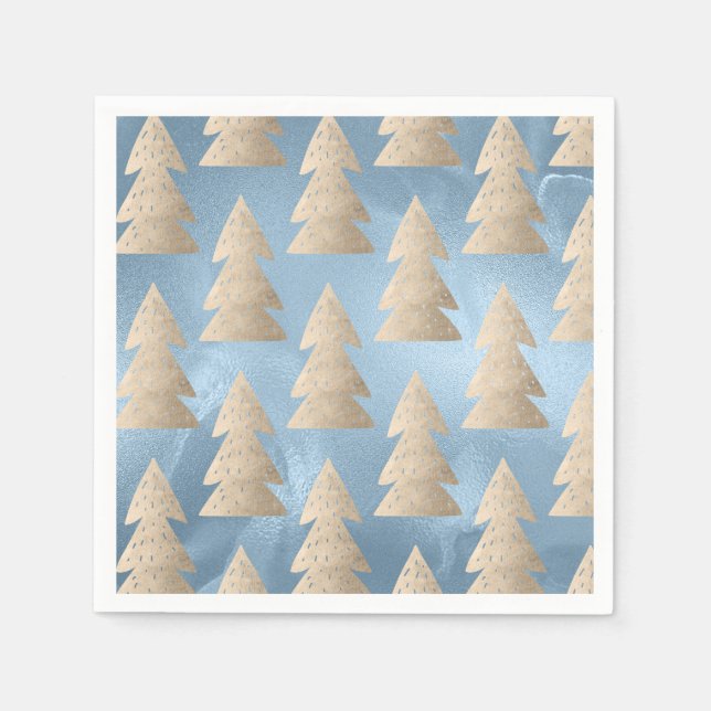 Elegant modern gold & blue Christmas tree pattern Napkin (Front)