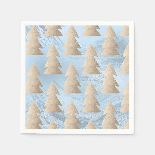 Elegant modern gold & blue Christmas tree pattern Napkin (Front)