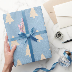 Elegant modern gold & blue Christmas tree pattern Wrapping Paper