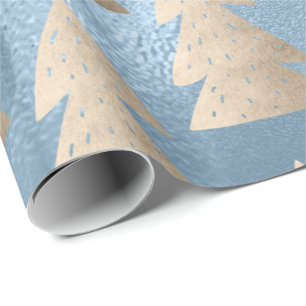 Elegant modern gold blue Christmas tree pattern Wrapping Paper