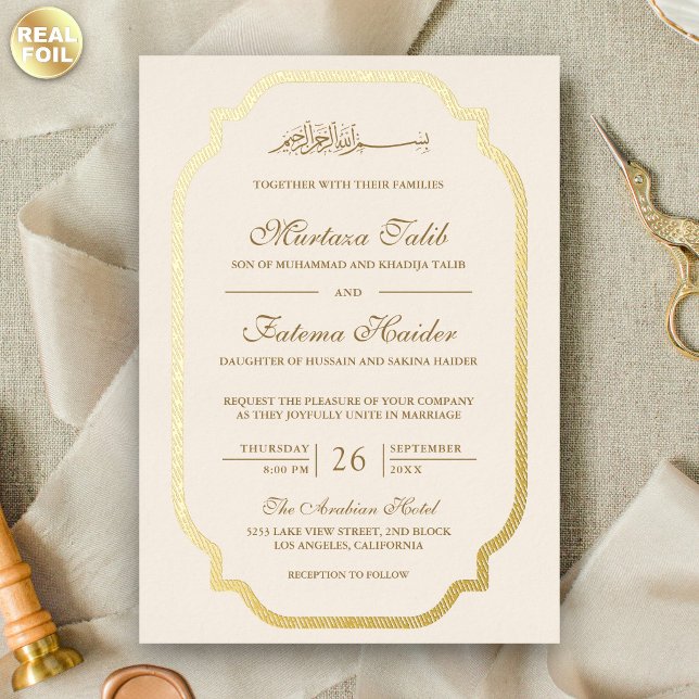 Elegant Modern Gold Border Cream Muslim Wedding (Creator Uploaded)