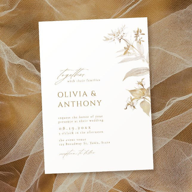 Elegant Modern Gold Botanical Floral Wedding Invitation (Elegant Modern Gold Botanical Floral Wedding Invitation)