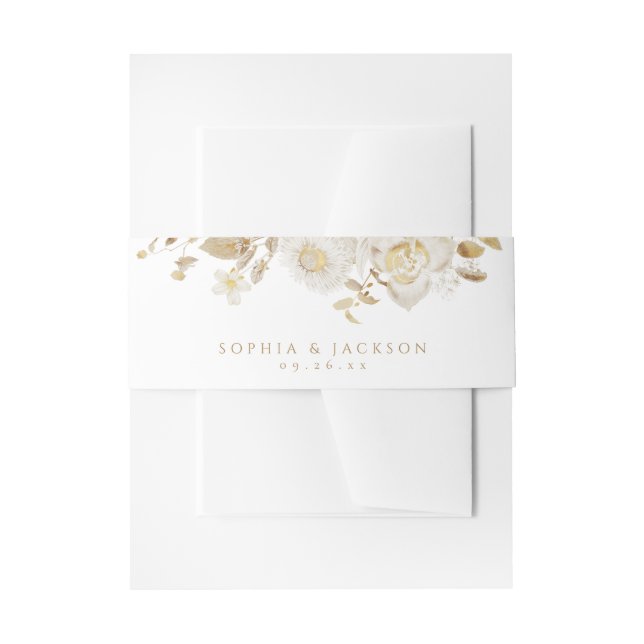 Elegant Modern Gold Botanical Floral Wedding Invitation Belly Band (Front Example)