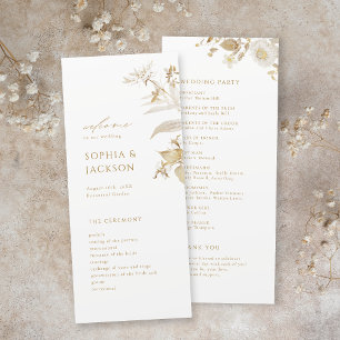 Elegant Modern Gold Botanical Floral Wedding Programme