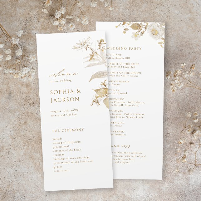 Elegant Modern Gold Botanical Floral Wedding Programme (Elegant Modern Gold Botanical Floral Wedding Program)