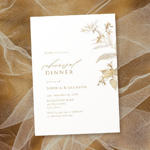 Elegant Modern Gold Botanical Rehearsal Dinner Invitation