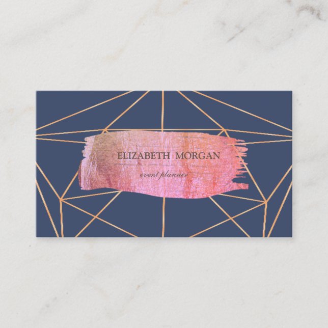 Elegant Modern Gold Brush Stroke Geometric,Blue Business Card (Front)