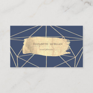 Elegant Modern Gold Brush Stroke Geometric,Blue Business Card