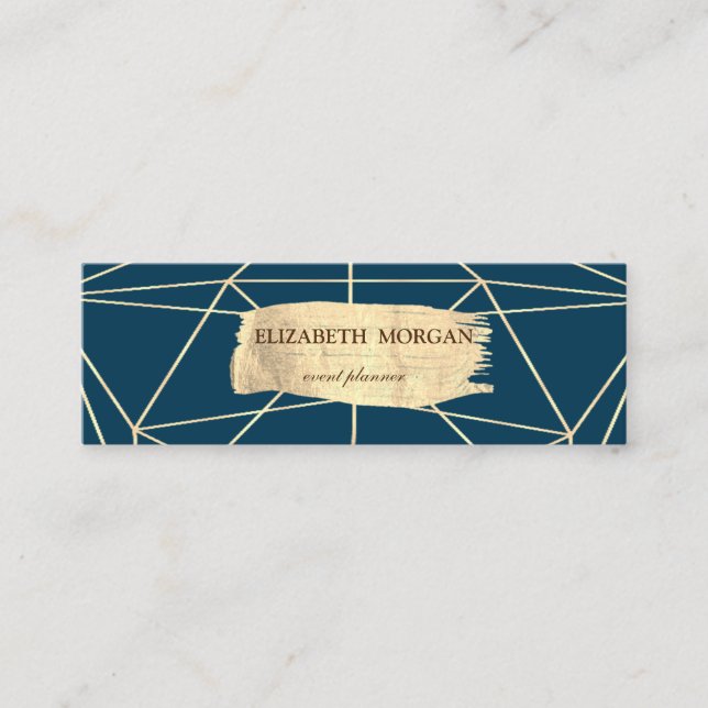 Elegant Modern Gold Brush Stroke Geometric Mini Business Card (Front)