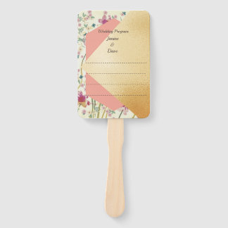 Elegant Modern Gold Brush Wedding Program  Hand Fan