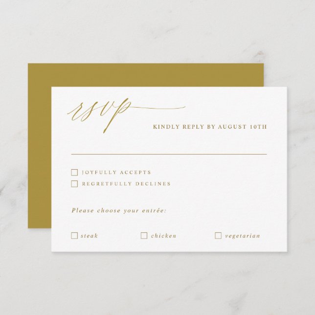 Elegant Modern Gold Calligraphy Wedding RSVP Card (Front/Back)