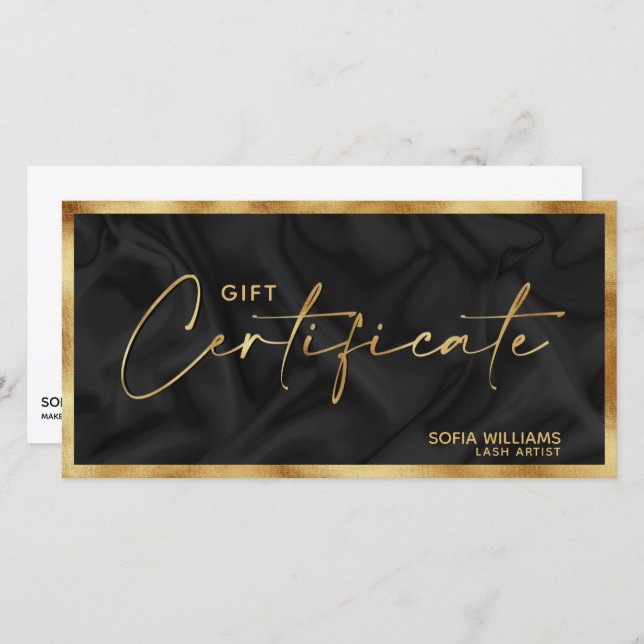 Elegant modern gold Certificate Gift Card (Front/Back)