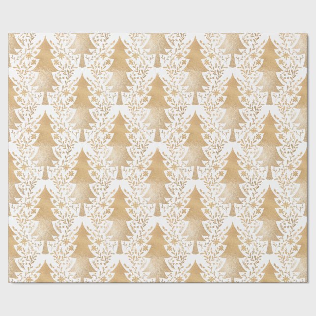 Elegant Modern Gold Christmas Tree Floral Pattern Wrapping Paper (Seam)