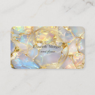 Elegant Modern Gold Circle Opal Stone Business Card