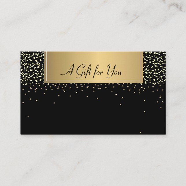 Elegant Modern, Gold Confetti Black Discount Card (Front)