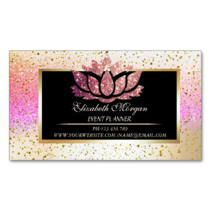 Elegant Modern Gold Confetti,Bokeh Frame Lotus Magnetic Business Card
