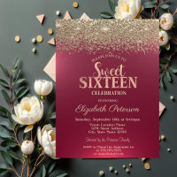 Elegant Modern Gold Confetti Diamonds Red Sweet 16